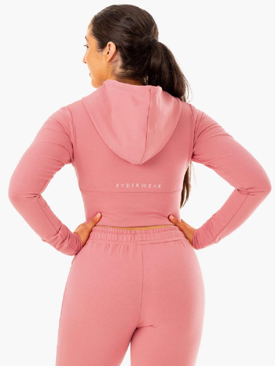 Apricot / Pink Women's Ryderwear Luxe Cropped Zip Hoodie | 6D7094780