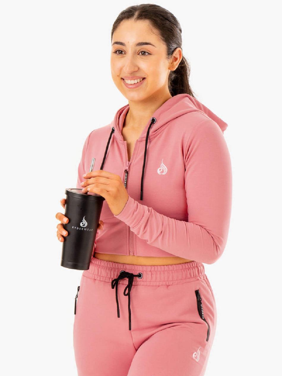 Apricot / Pink Women's Ryderwear Luxe Cropped Zip Hoodie | 6D7094780