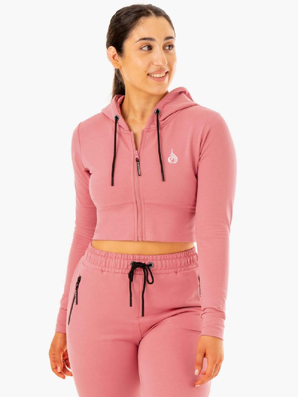 Apricot / Pink Women's Ryderwear Luxe Cropped Zip Hoodie | 6D7094780