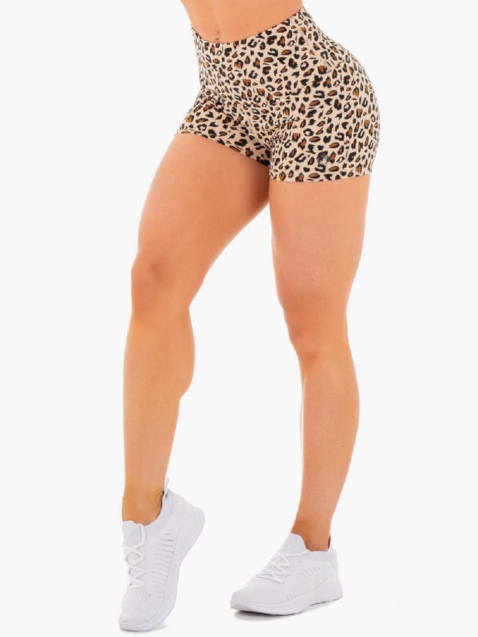 Beige / Leopard Women\'s Ryderwear Adapt High Waisted Shorts Scrunch Bum | 5G4019336