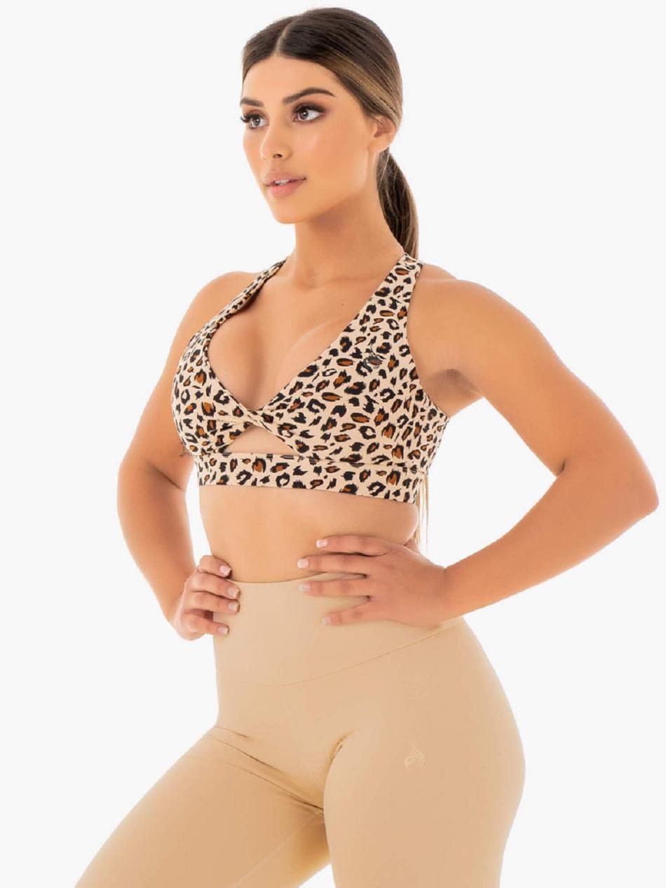 Beige / Leopard Women's Ryderwear Adapt Twist Sports Bras | 60YF60690