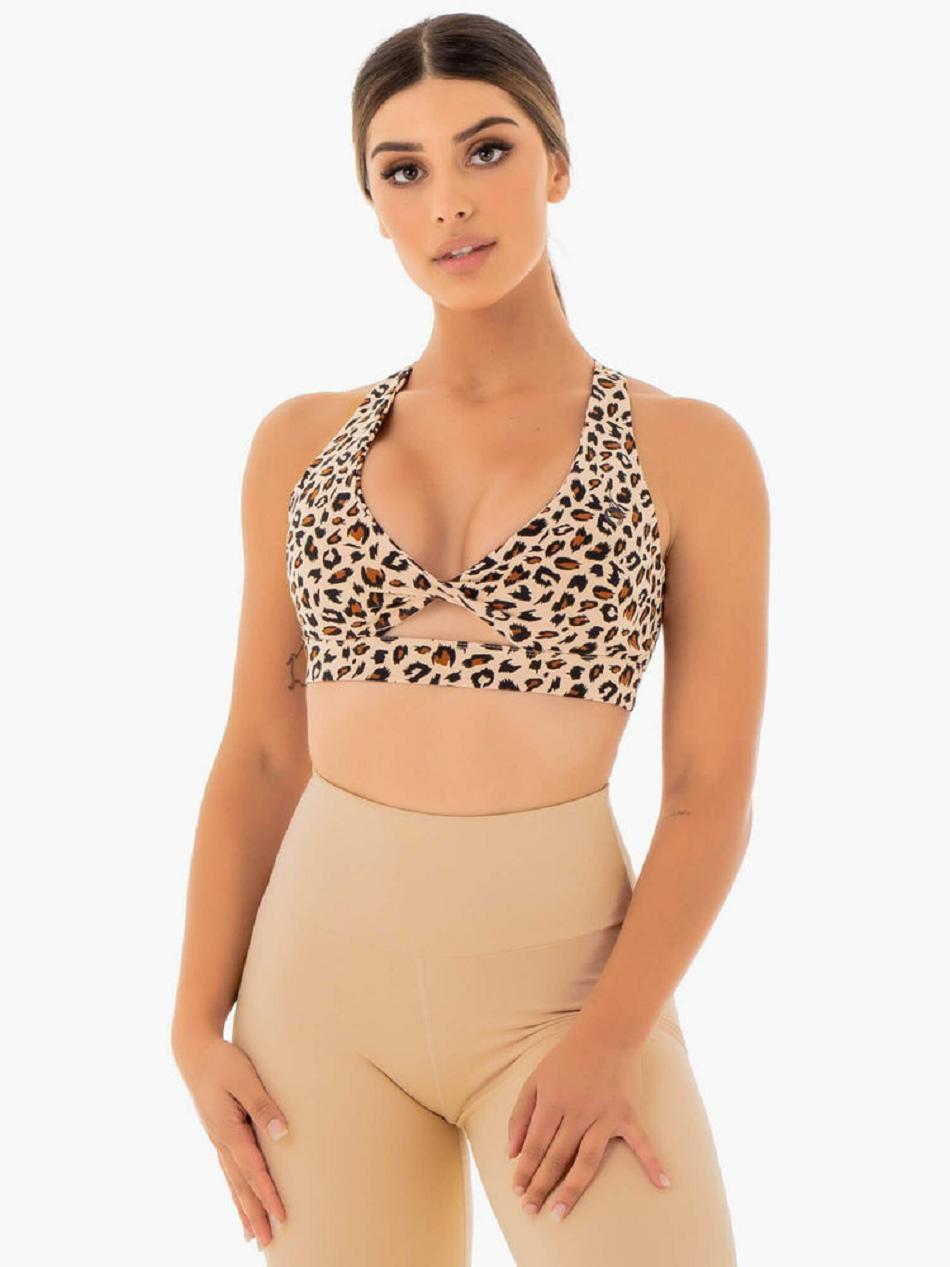 Beige / Leopard Women\'s Ryderwear Adapt Twist Sports Bras | 60YF60690