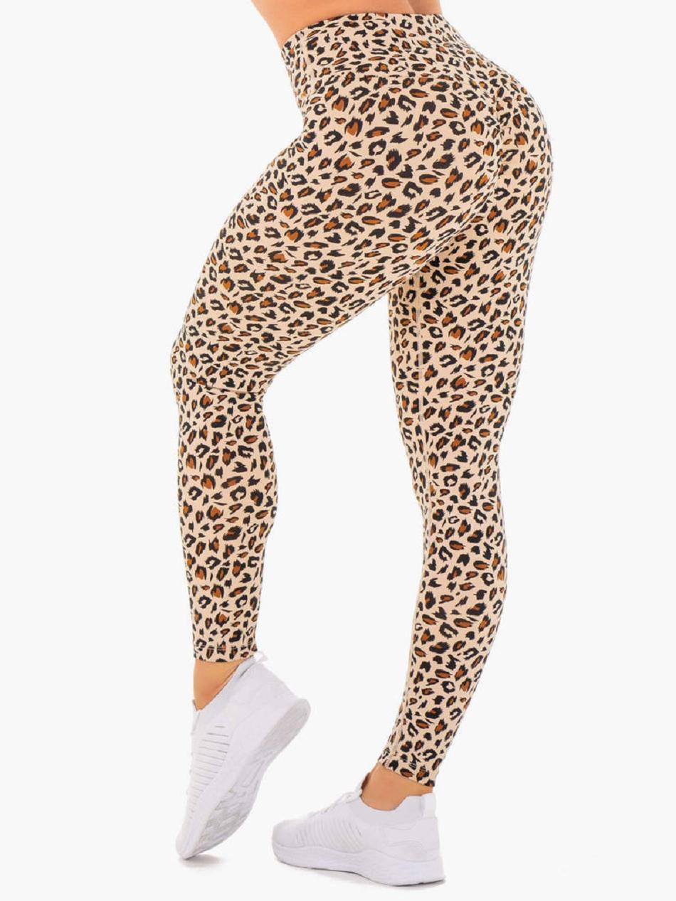 Beige / Leopard Women's Ryderwear Adapt High Waisted Scrunch Leggings | 65Y4146058