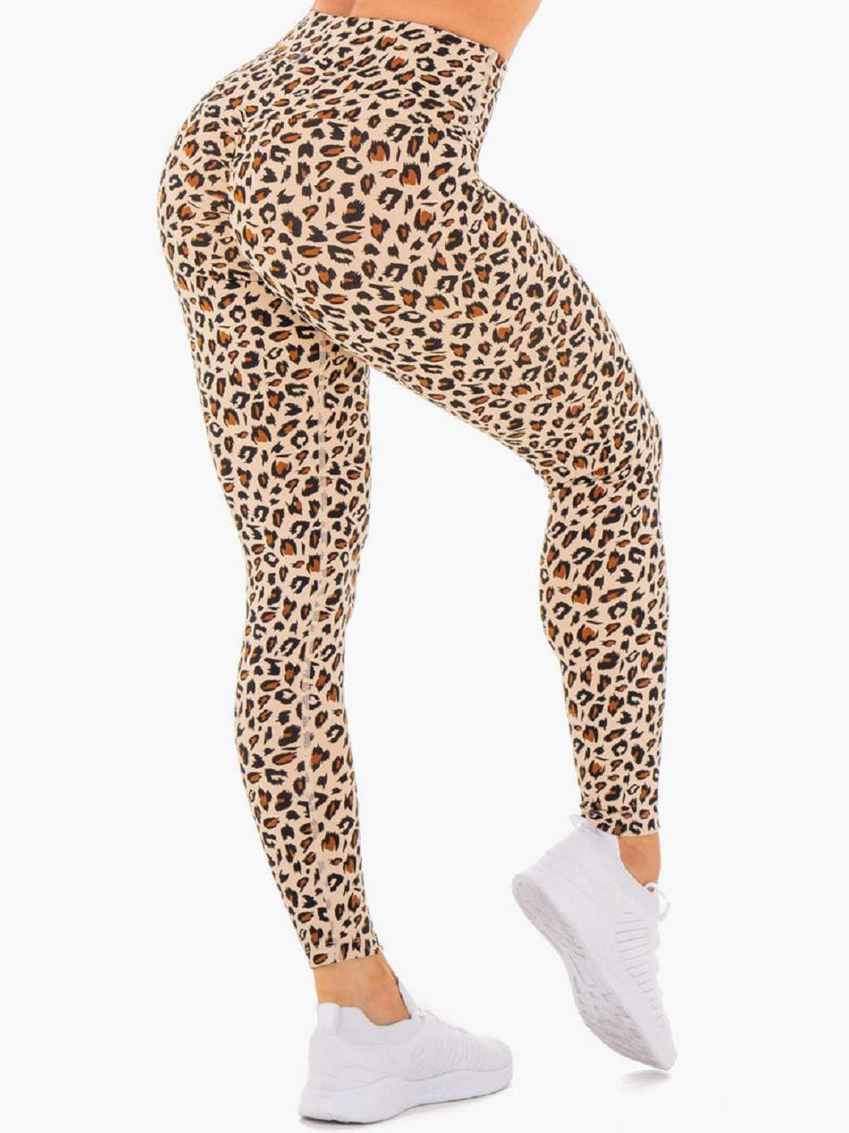 Beige / Leopard Women's Ryderwear Adapt High Waisted Scrunch Leggings | 65Y4146058