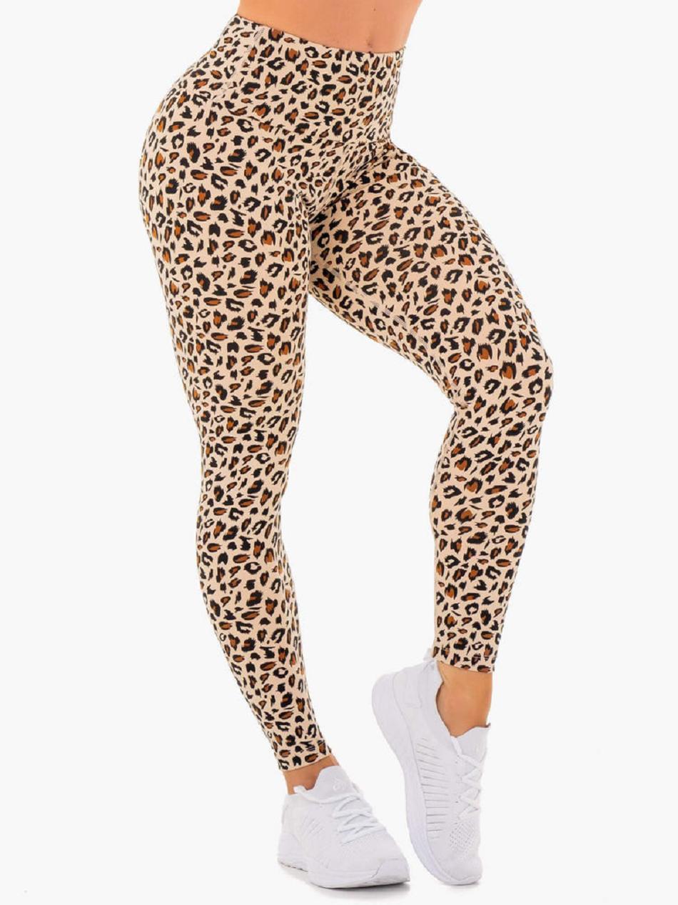 Beige / Leopard Women's Ryderwear Adapt High Waisted Scrunch Leggings | 65Y4146058