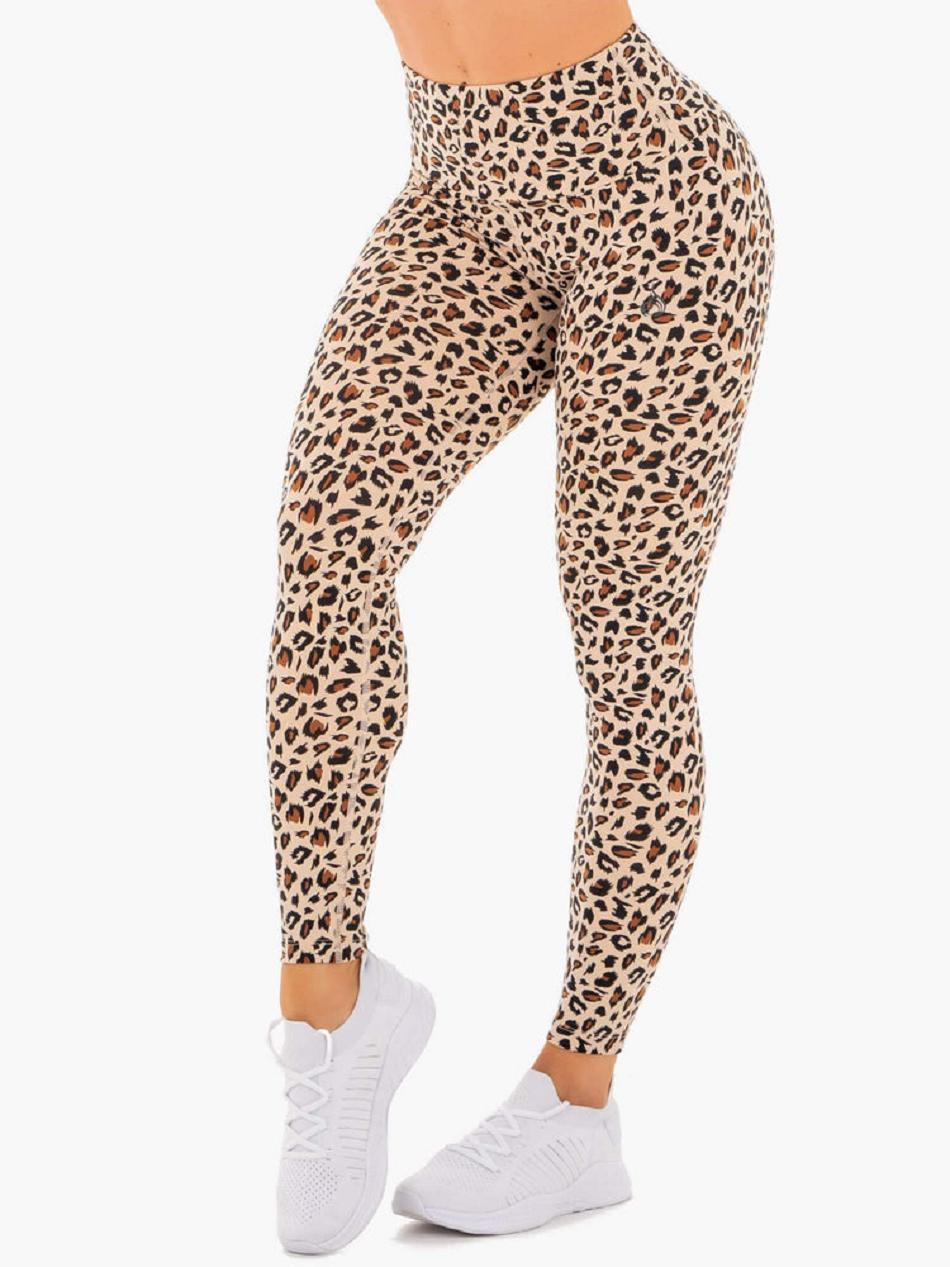 Beige / Leopard Women\'s Ryderwear Adapt High Waisted Scrunch Leggings | 65Y4146058