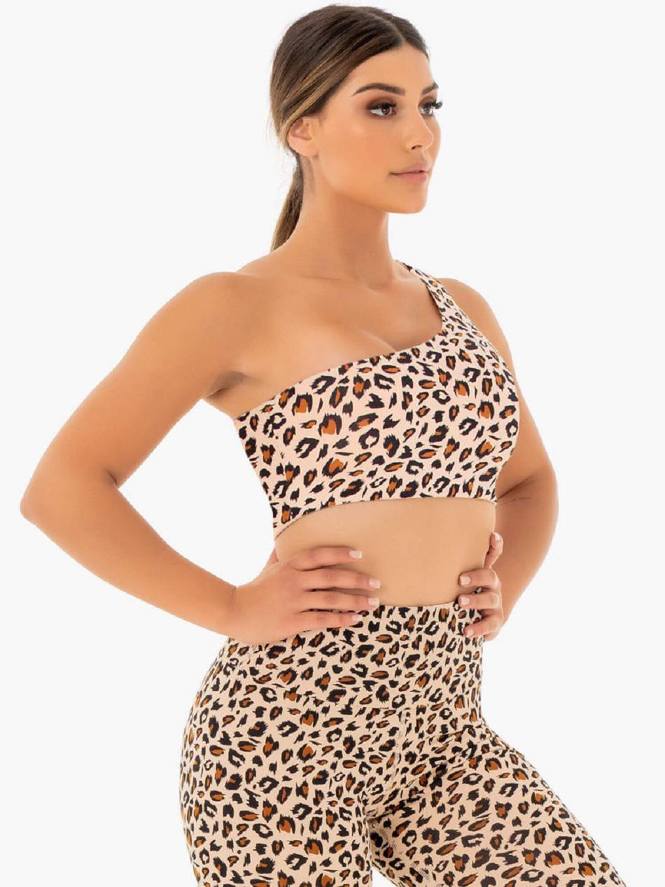 Beige / Leopard Women's Ryderwear Adapt One Shoulder Sports Bras | SF5614640