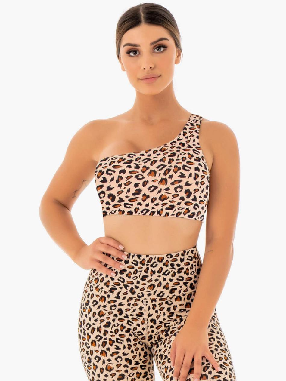 Beige / Leopard Women\'s Ryderwear Adapt One Shoulder Sports Bras | SF5614640