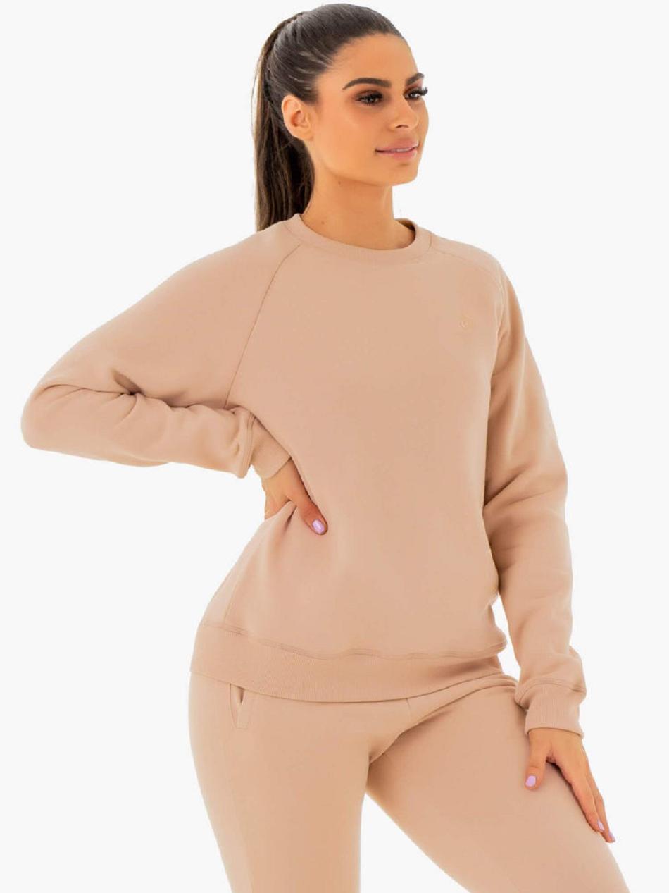 Beige Women's Ryderwear Adapt Boyfriend Sweater Top | 62JF37445