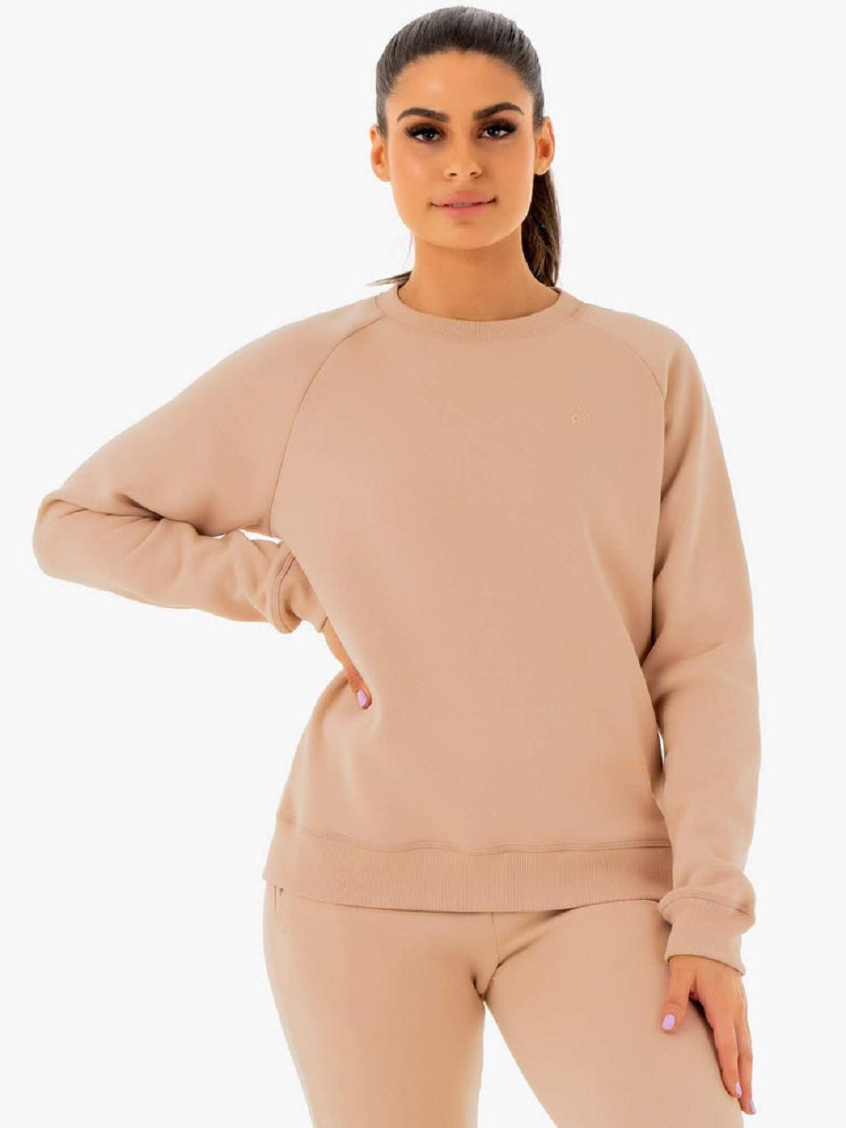 Beige Women\'s Ryderwear Adapt Boyfriend Sweater Top | 62JF37445