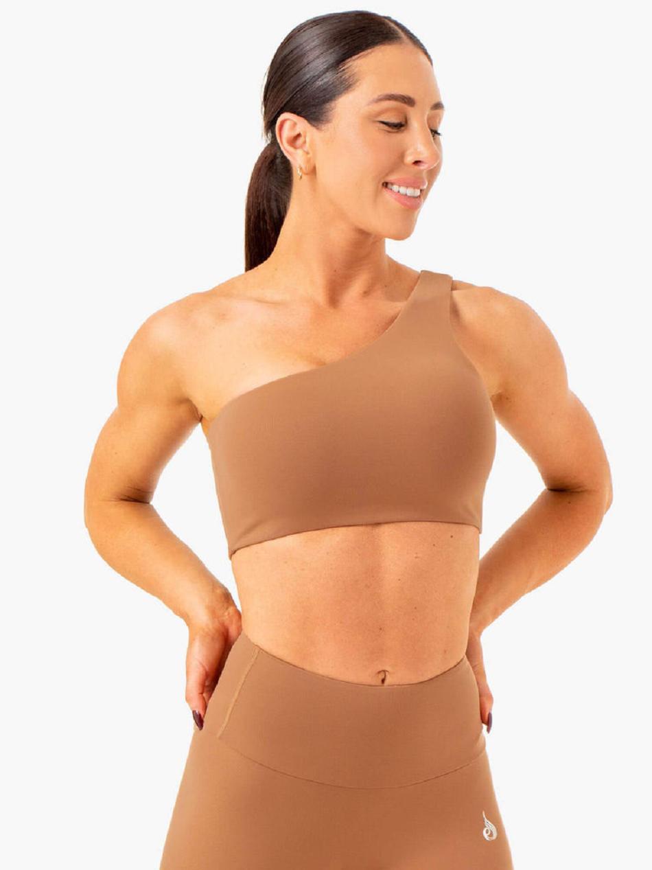 Beige Women's Ryderwear Adapt One Shoulder Sports Bras | 6D5142014