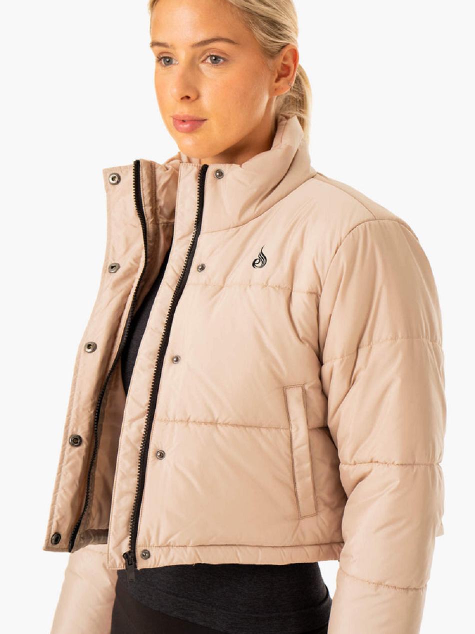 Beige Women's Ryderwear Apex Puffer Jacket Top | 6Y6518949