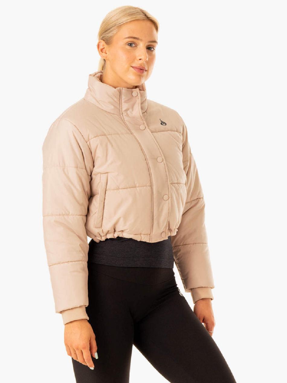 Beige Women's Ryderwear Apex Puffer Jacket Top | 6Y6518949