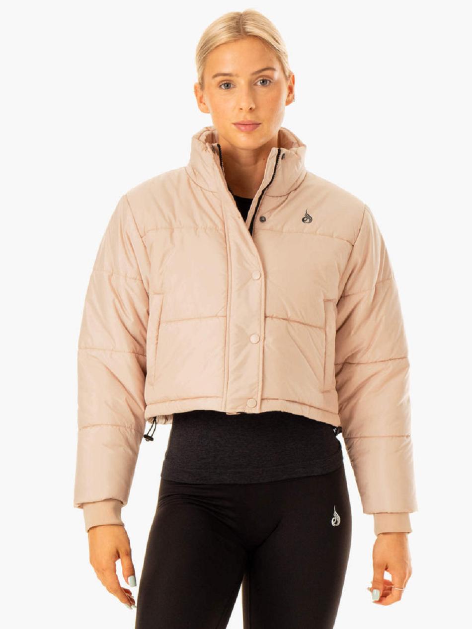 Beige Women\'s Ryderwear Apex Puffer Jacket Top | 6Y6518949