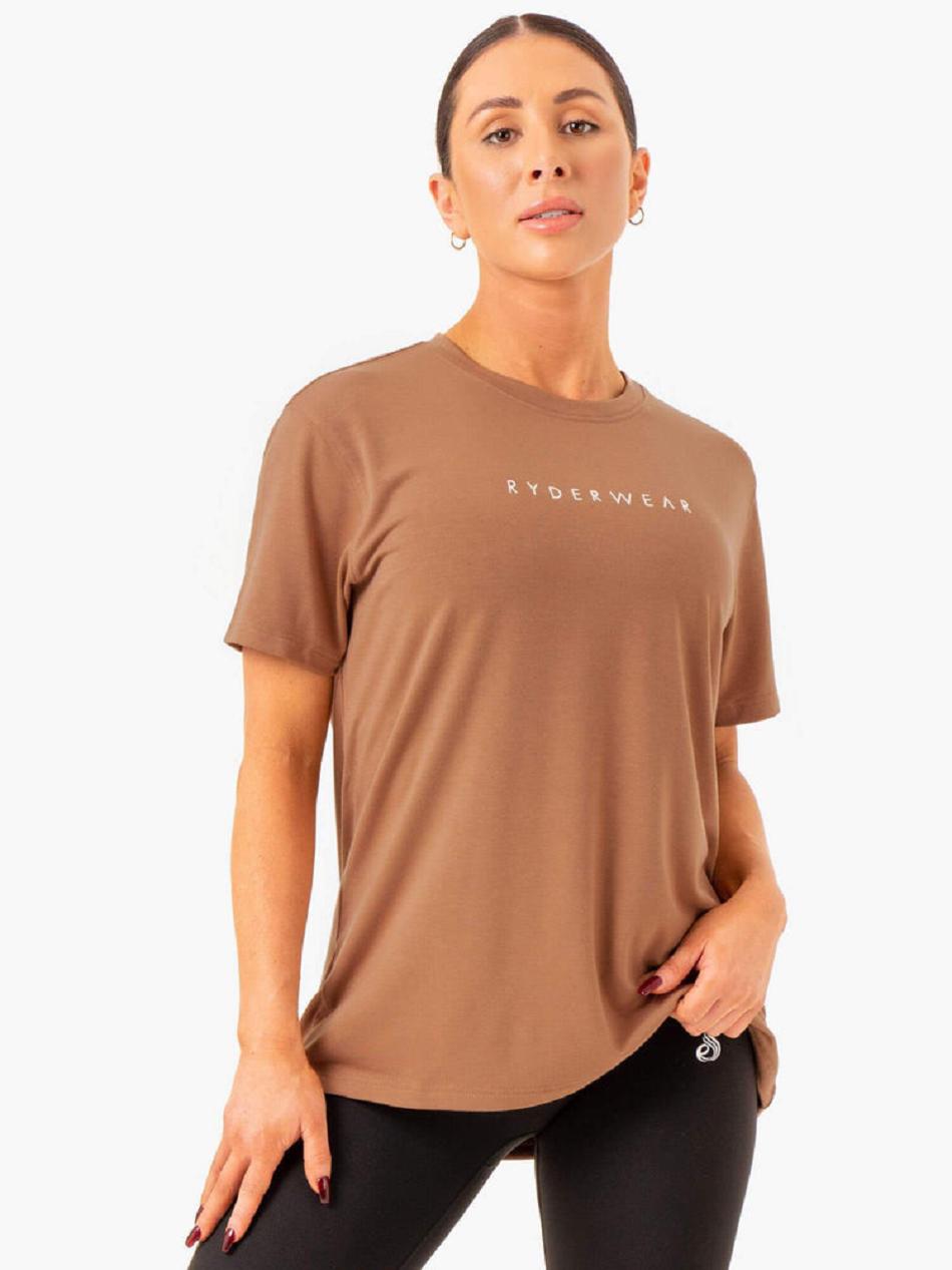 Beige Women\'s Ryderwear Boyfriend Longline T-Shirt Top | 61FE75617