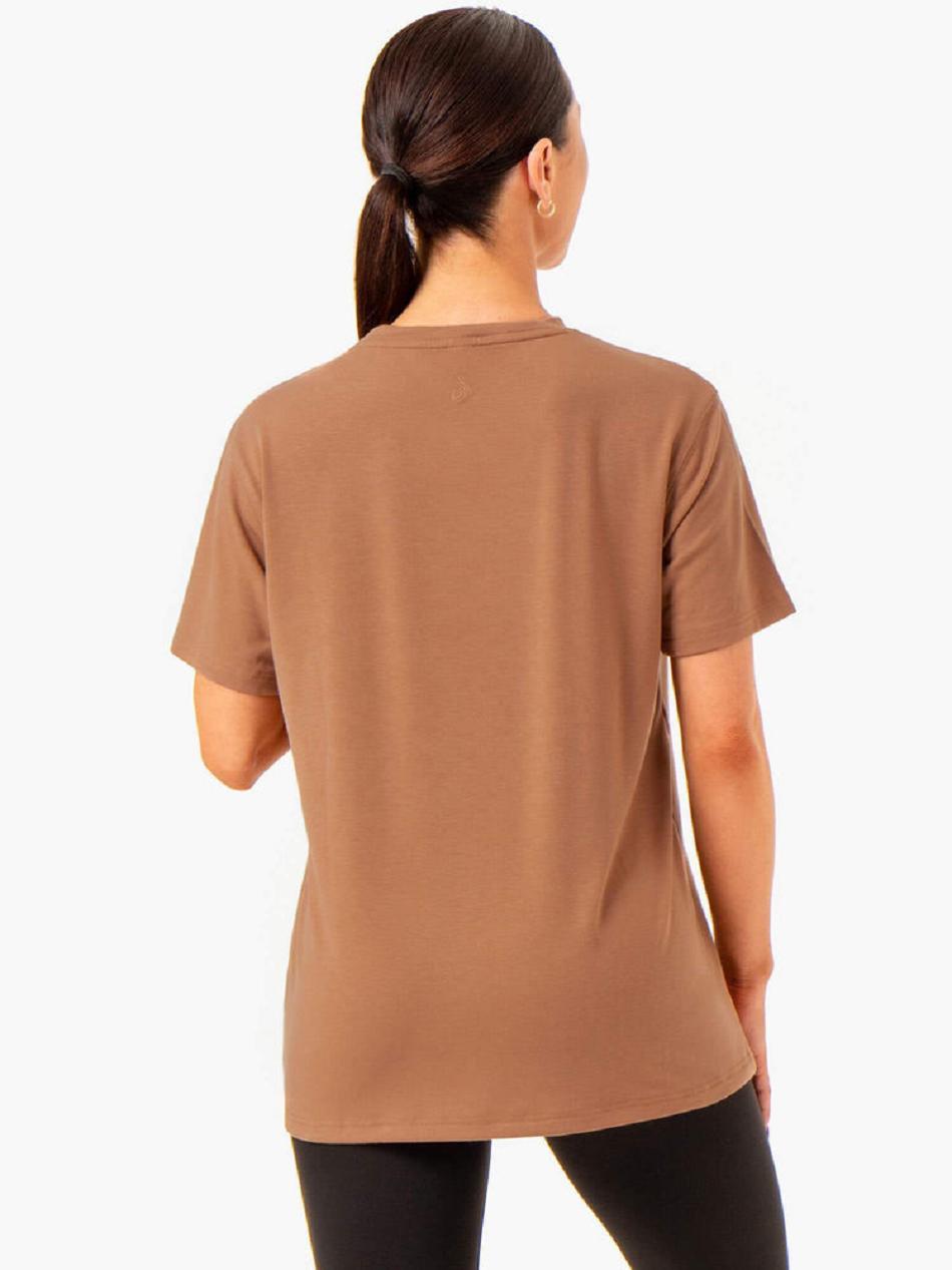 Beige Women's Ryderwear Boyfriend Longline T-shirt | 632Y91809