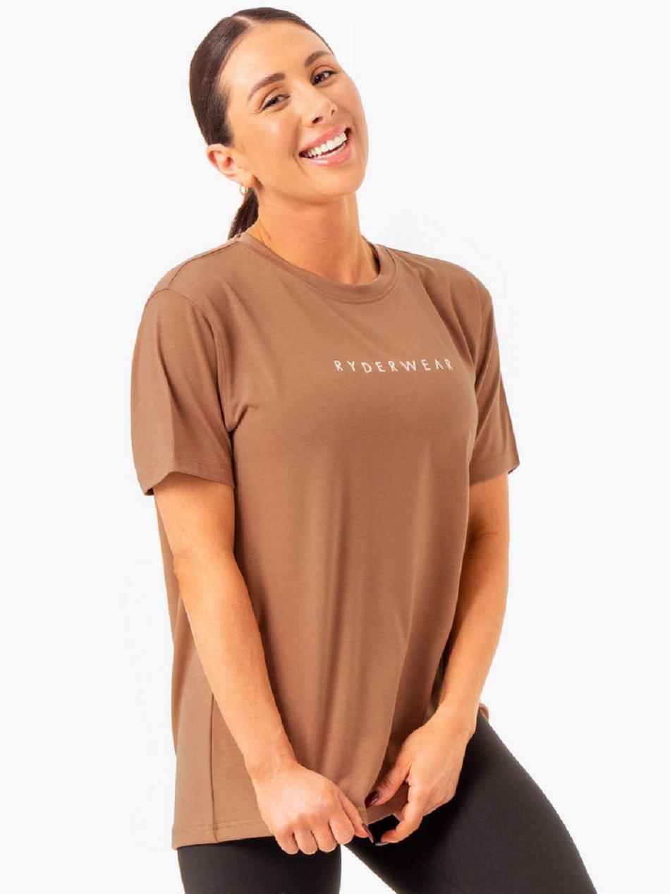 Beige Women's Ryderwear Boyfriend Longline T-shirt | 632Y91809