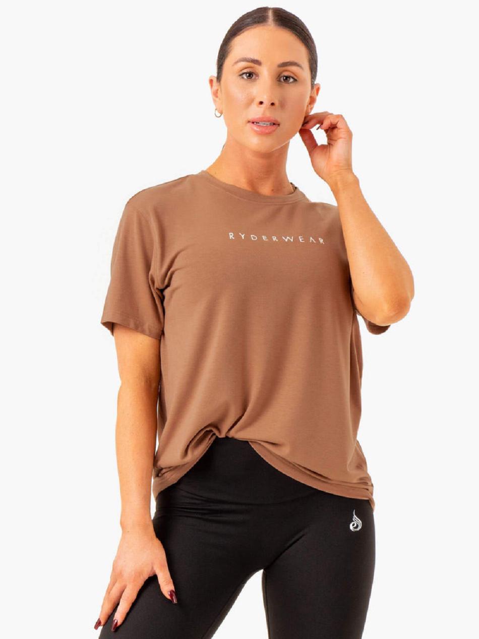 Beige Women's Ryderwear Boyfriend Longline T-shirt | 632Y91809