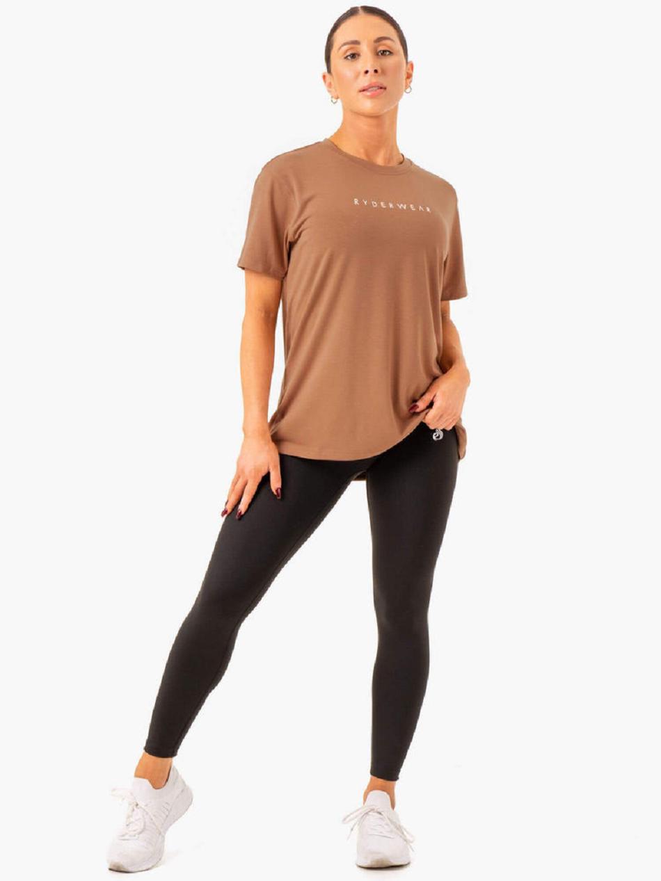 Beige Women's Ryderwear Boyfriend Longline T-shirt | 632Y91809