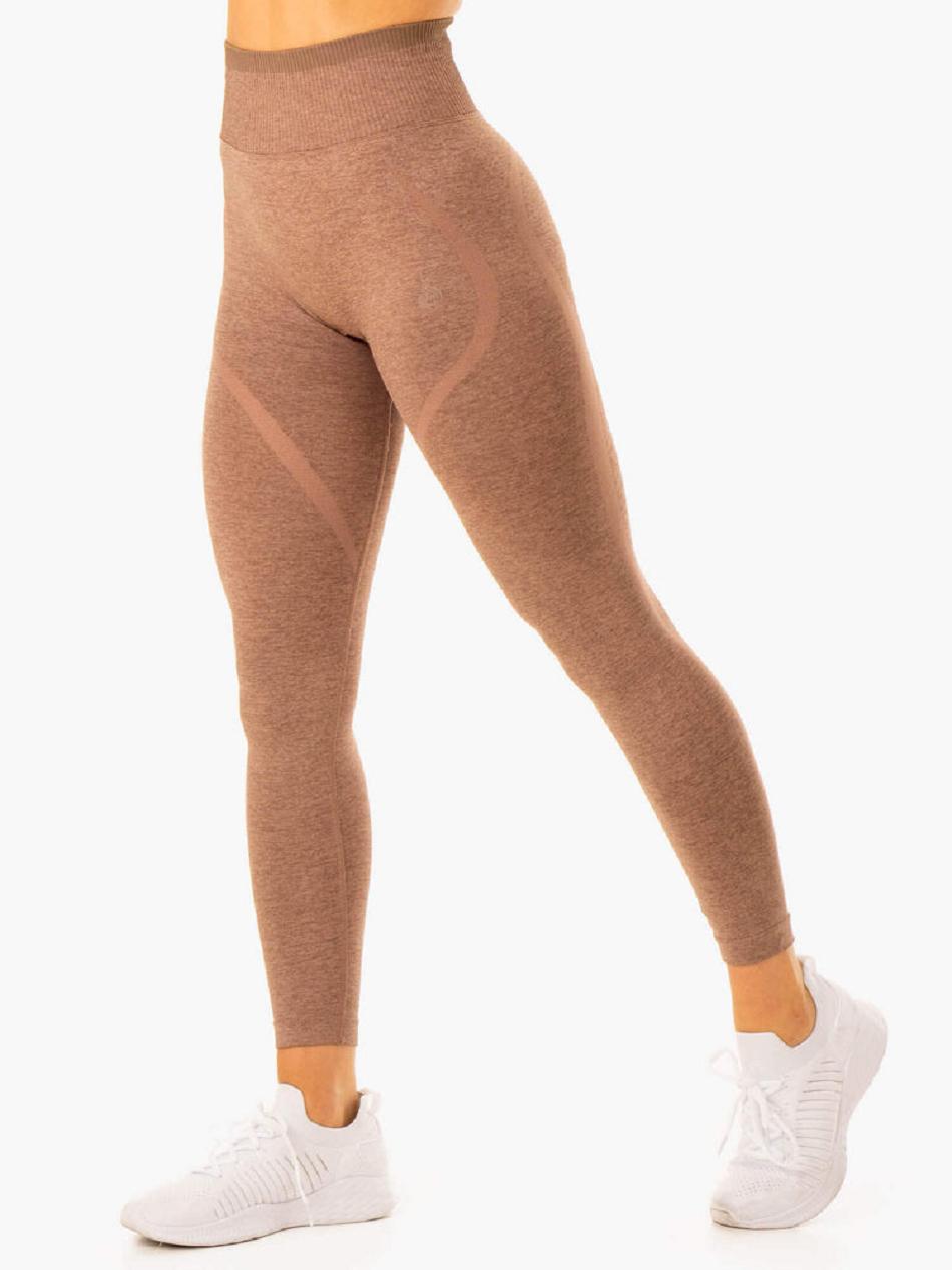 Beige Women's Ryderwear Excel High Waisted Leggings Seamless | TNTY36833