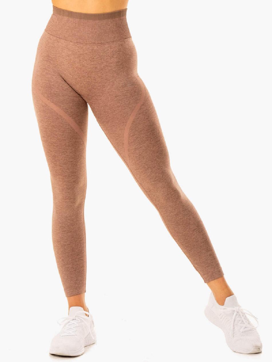 Beige Women's Ryderwear Excel High Waisted Leggings Seamless | TNTY36833