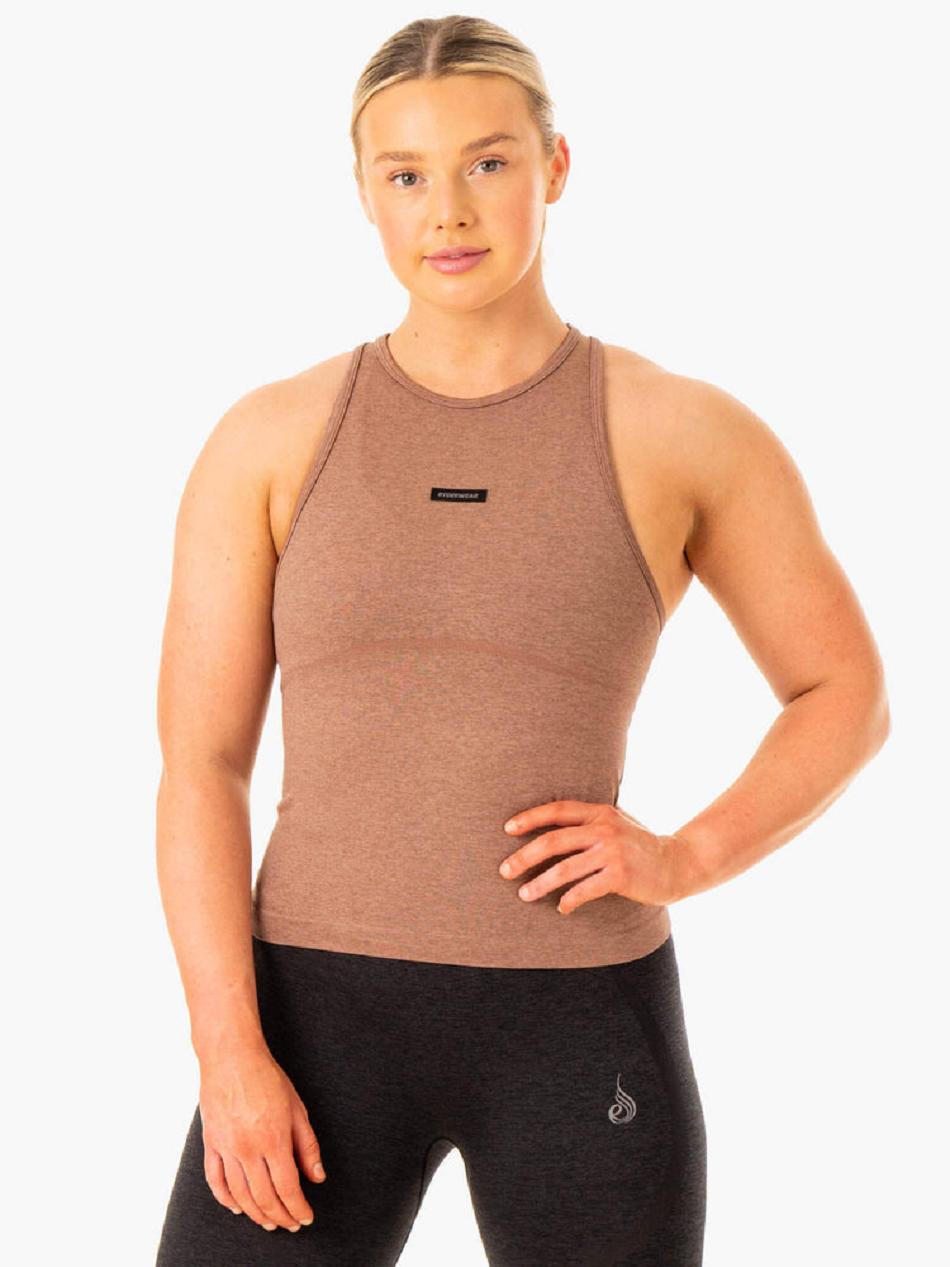 Beige Women's Ryderwear Excel Mid Length Tank Seamless | G2T13118