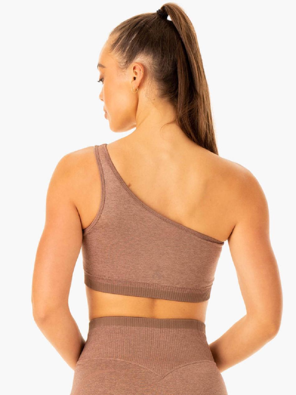 Beige Women's Ryderwear Excel One Shoulder Sports Bra Seamless | 6Y4941248