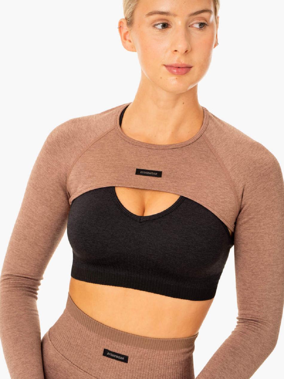 Beige Women's Ryderwear Excel Seamless Super Crop Top | 157F91752