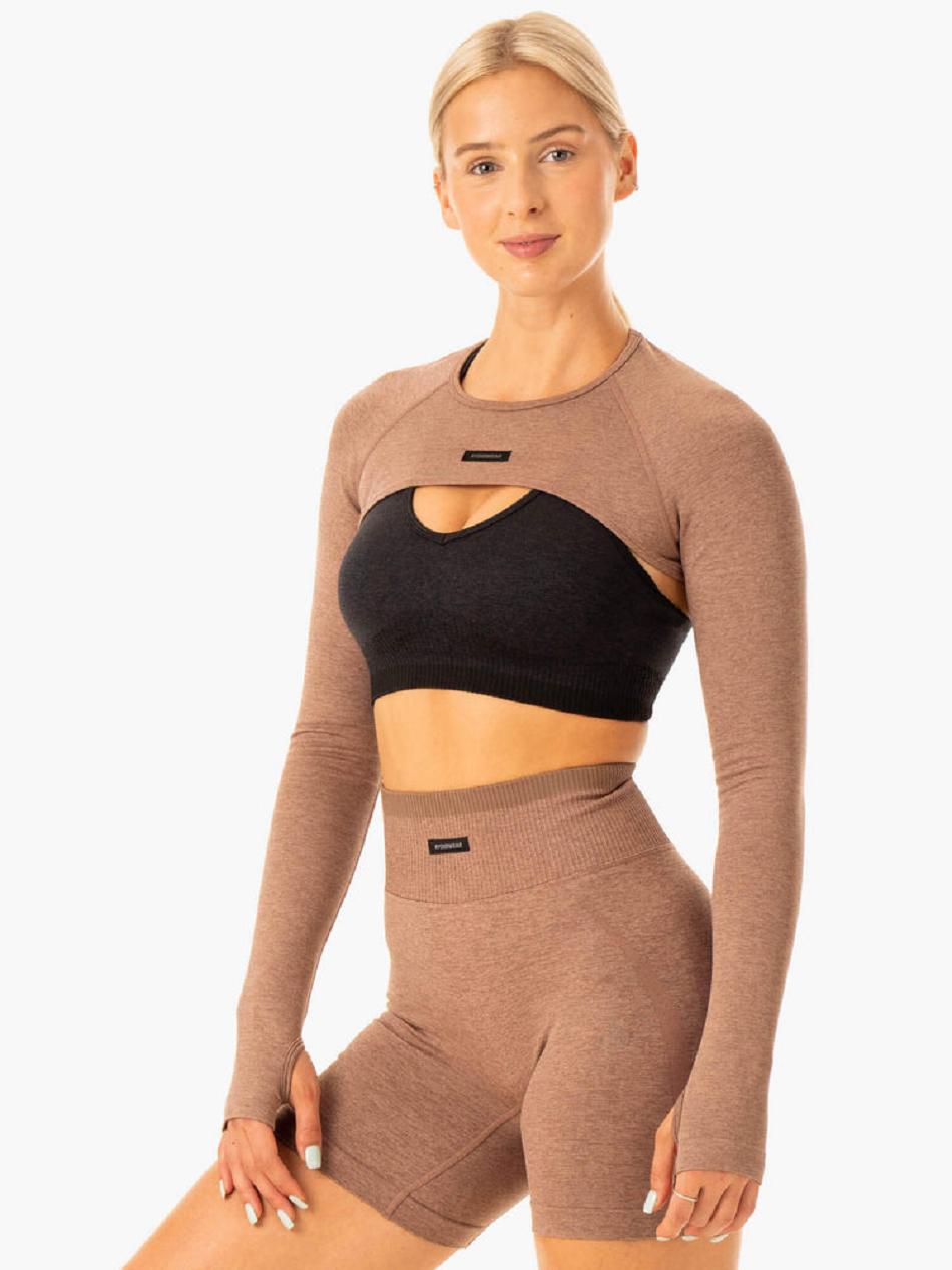 Beige Women's Ryderwear Excel Seamless Super Crop Top | 157F91752