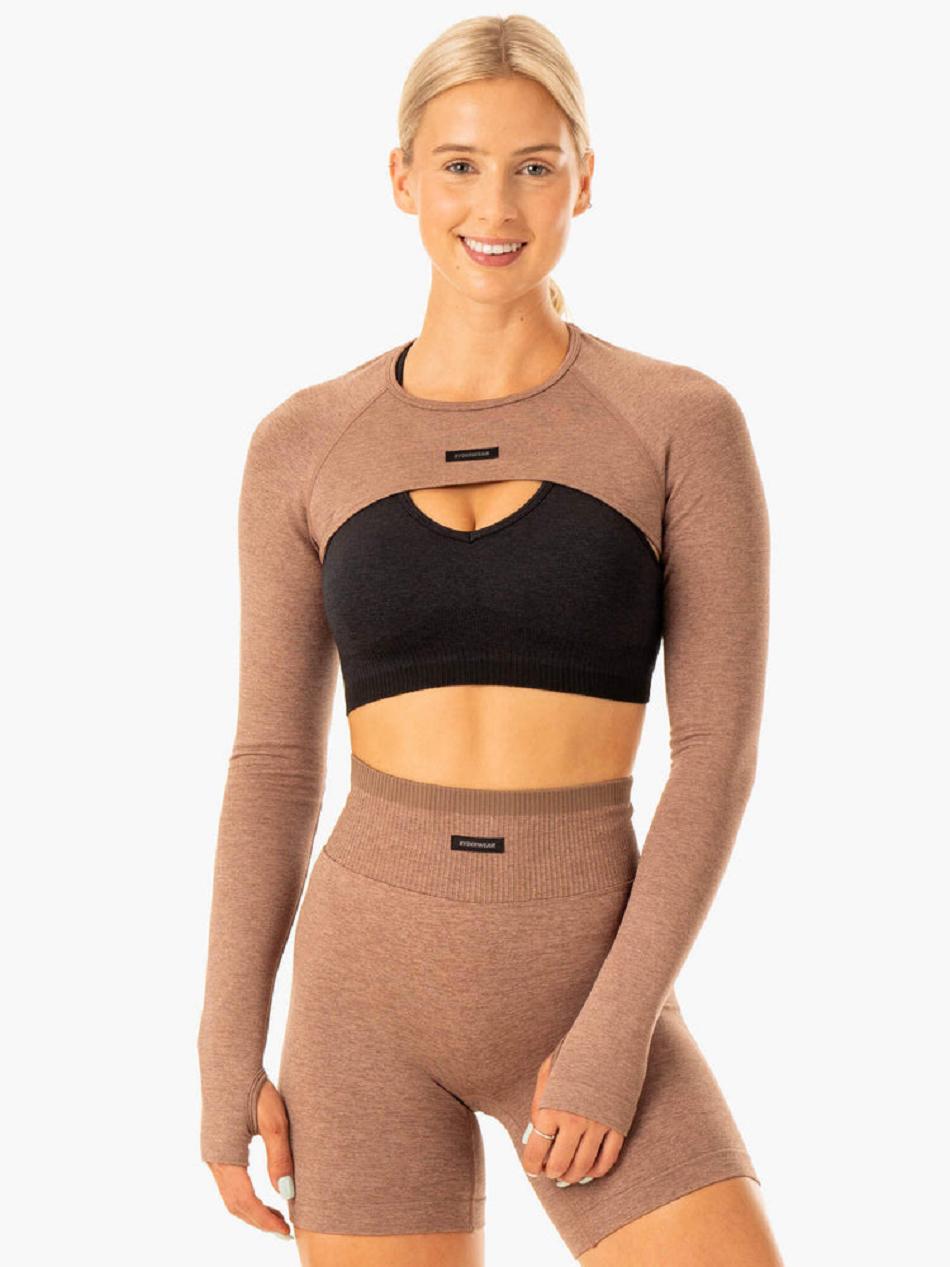 Beige Women\'s Ryderwear Excel Seamless Super Crop Top | 157F91752