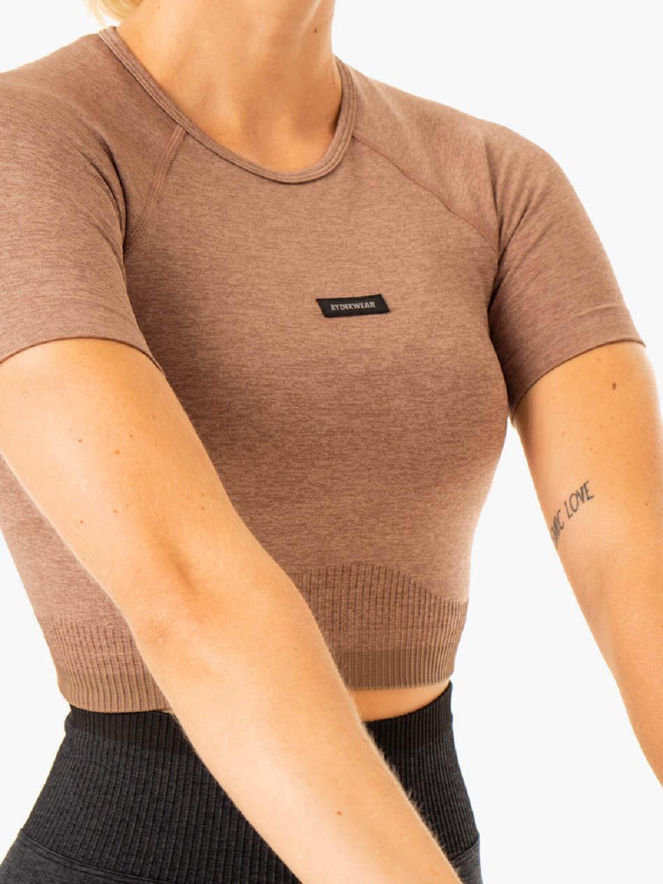 Beige Women's Ryderwear Excel Seamless T-Shirt Top | 115Y99446