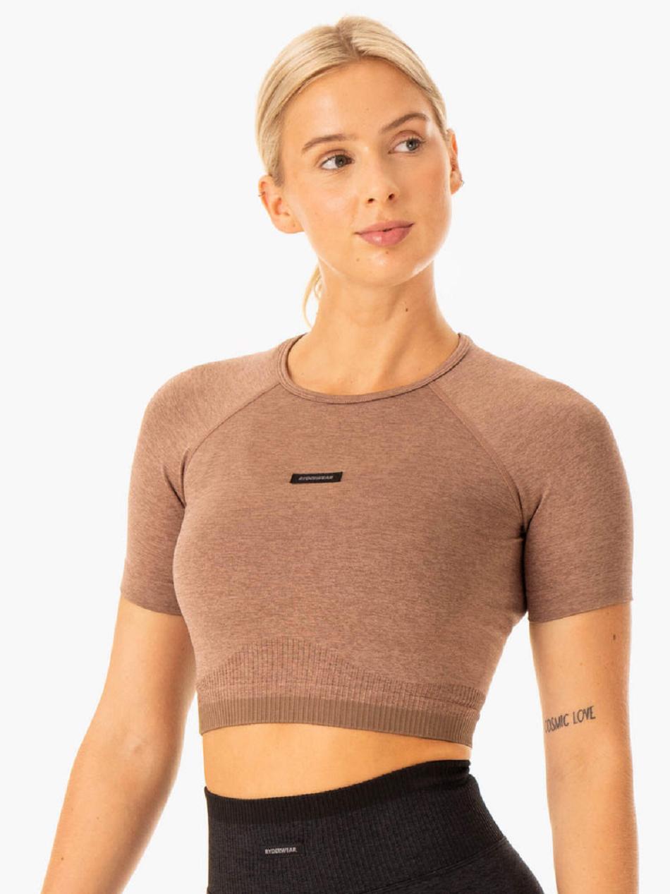 Beige Women's Ryderwear Excel Seamless T-Shirt Top | 115Y99446