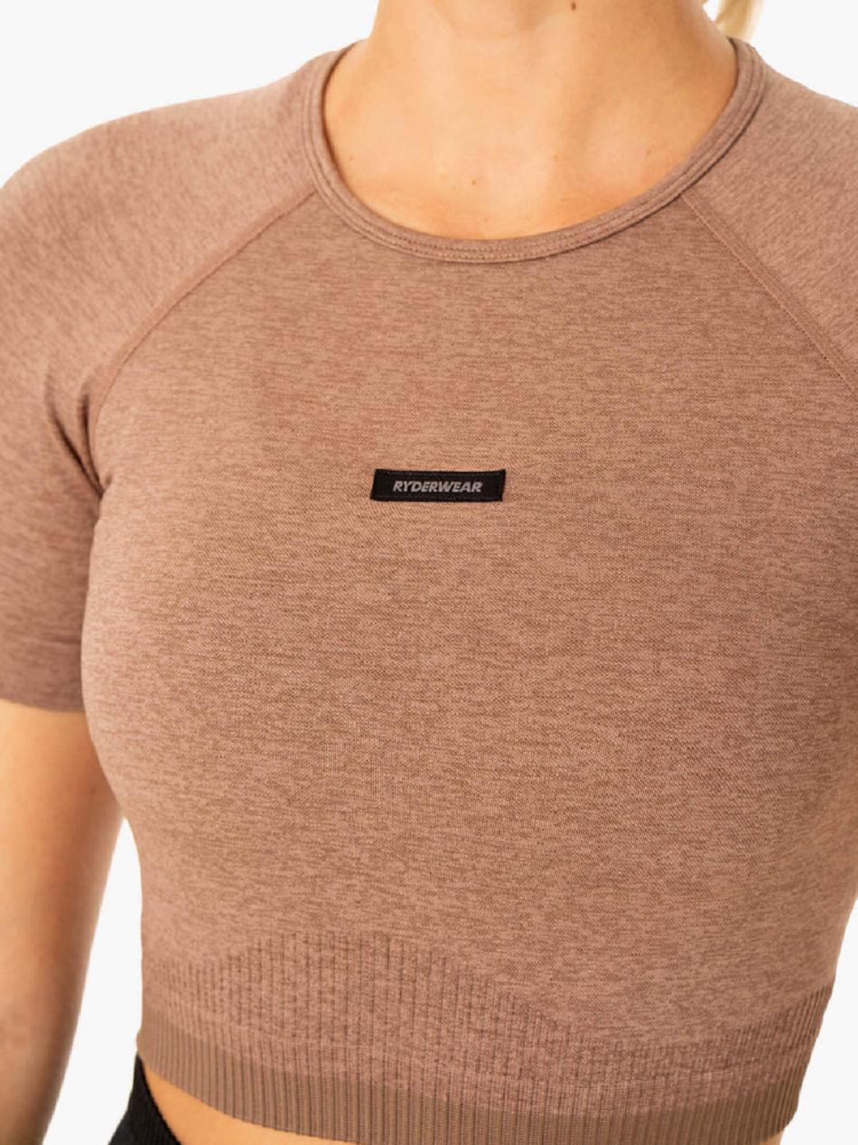 Beige Women's Ryderwear Excel Seamless T-Shirt Top | 115Y99446