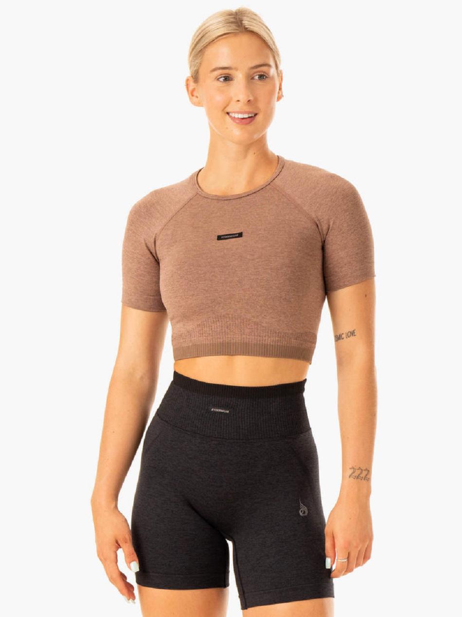 Beige Women\'s Ryderwear Excel Seamless T-Shirt Top | 115Y99446