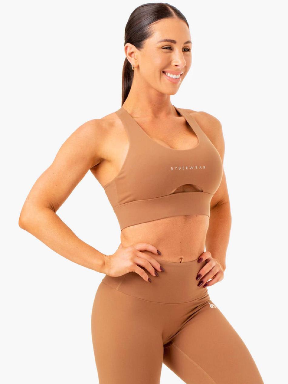 Beige Women's Ryderwear Focus Contour Sports Bras | 54NG66163