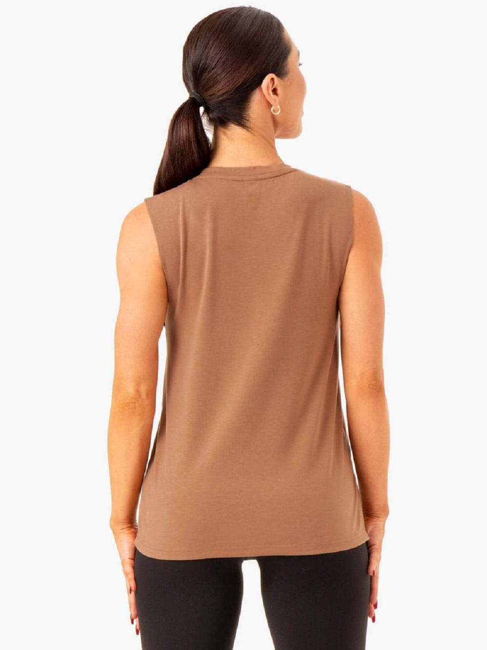 Beige Women's Ryderwear Foundation Muscle Tanks | 67FV94433