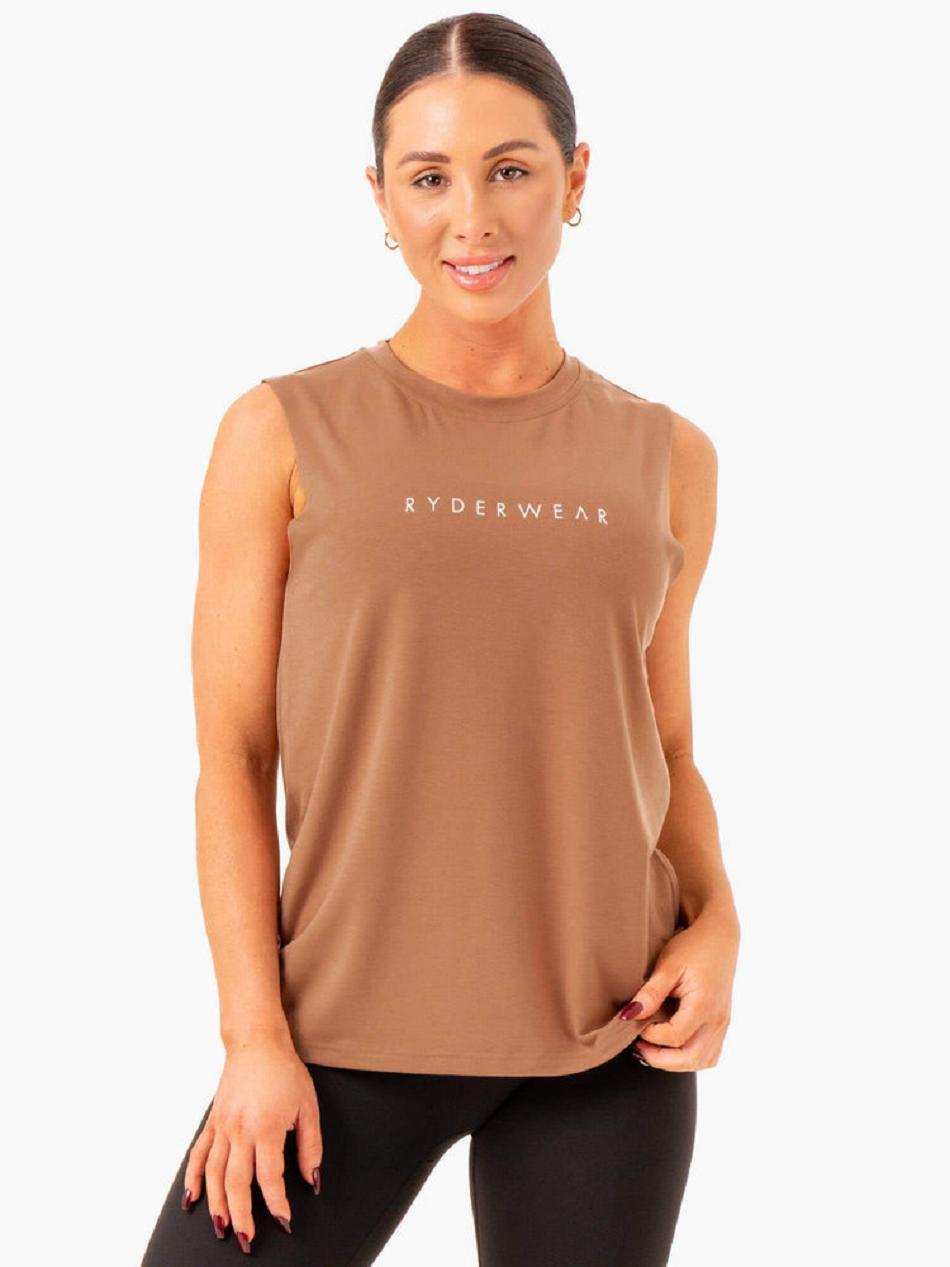 Beige Women's Ryderwear Foundation Muscle Tanks | 67FV94433