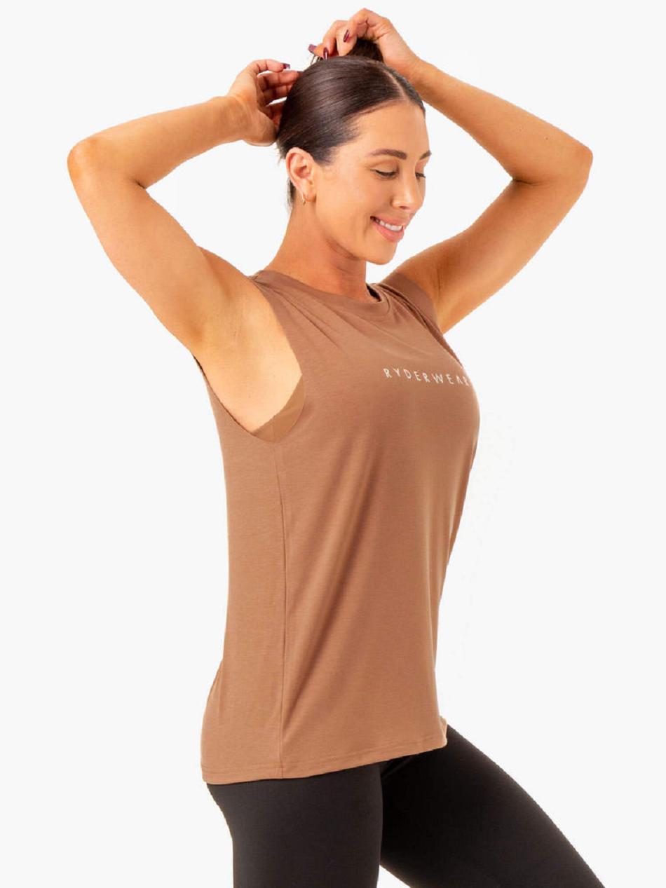 Beige Women's Ryderwear Foundation Muscle Tanks | 67FV94433