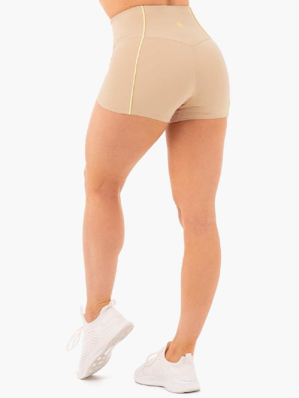 Beige Women's Ryderwear Glow High Waisted Shorts | 49ES82863