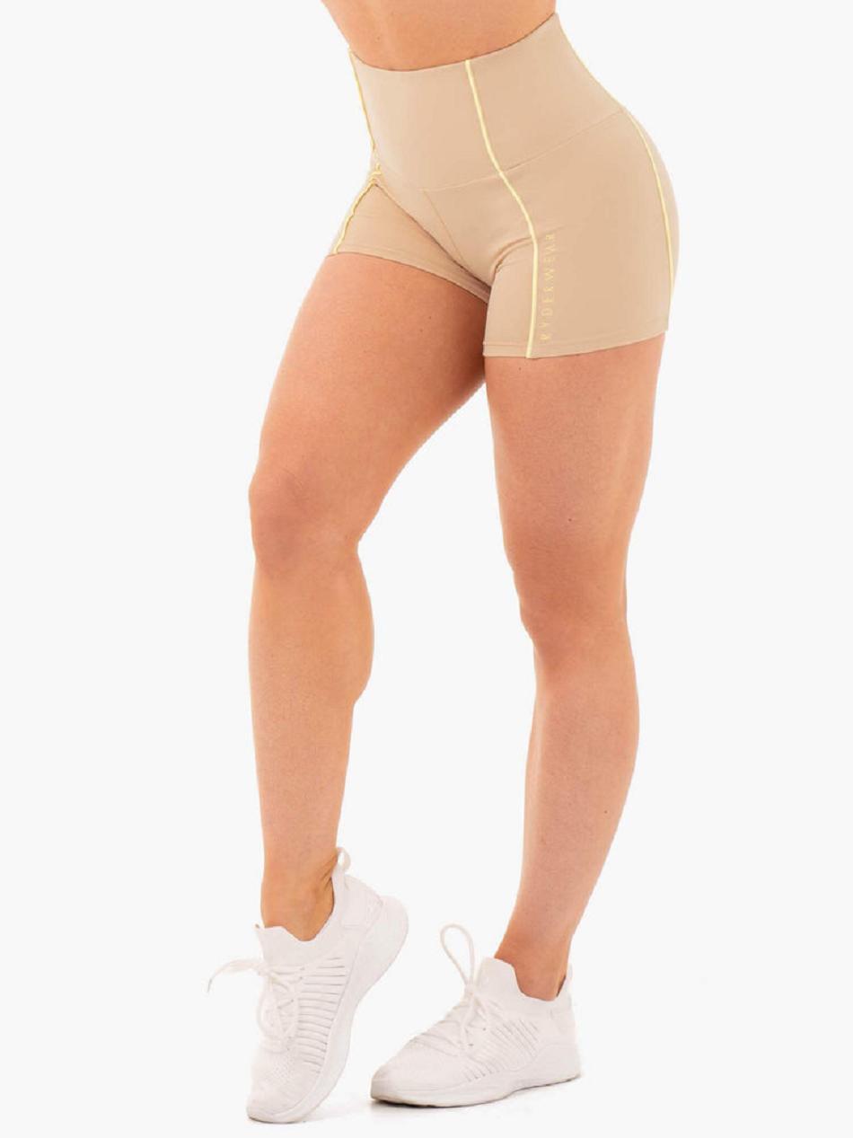 Beige Women\'s Ryderwear Glow High Waisted Shorts | 49ES82863