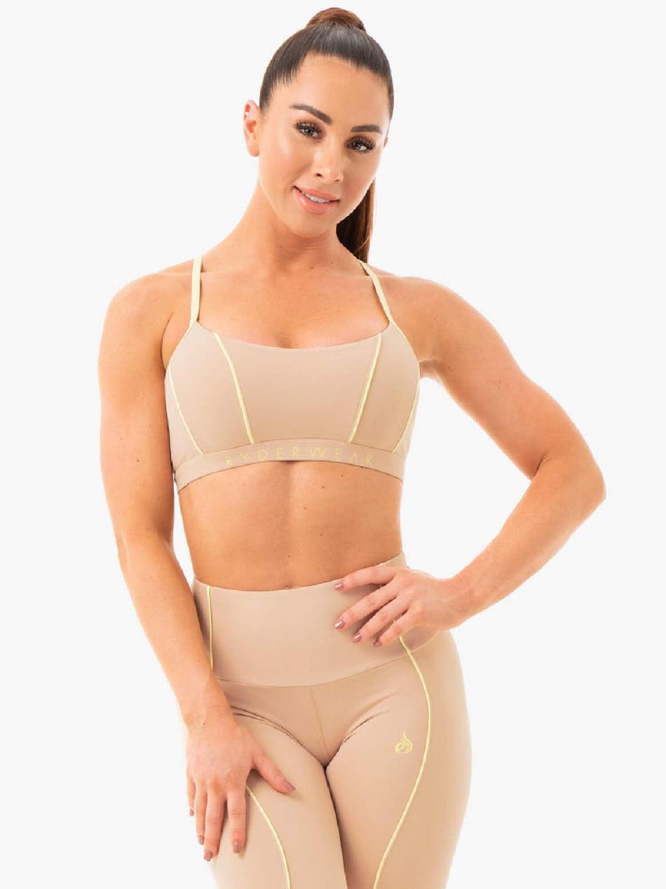 Beige Women\'s Ryderwear Glow Sports Bras | 56JS36438