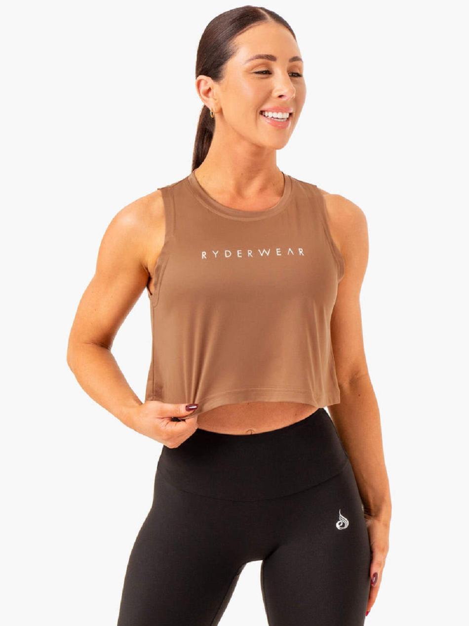 Beige Women's Ryderwear Hybrid Muscle Tanks | 68ES30395