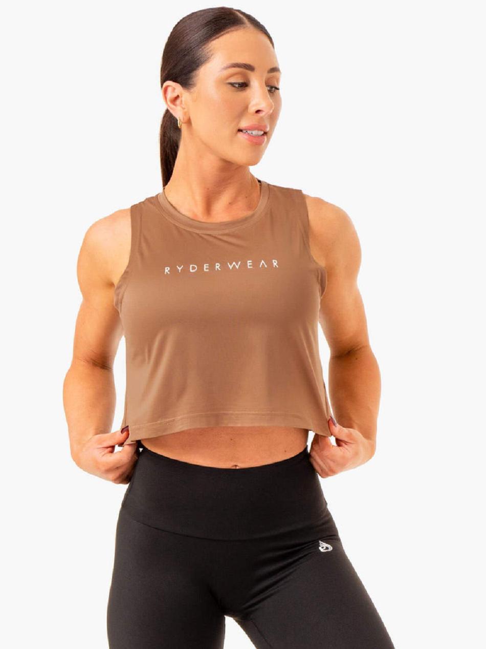 Beige Women\'s Ryderwear Hybrid Muscle Tanks | 68ES30395