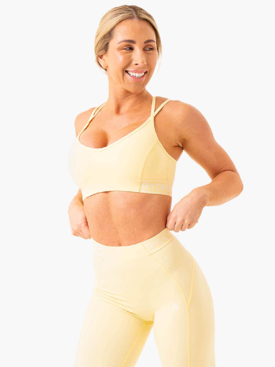 Beige Women's Ryderwear Level Up V-Neck Sports Bras | 615Y26623