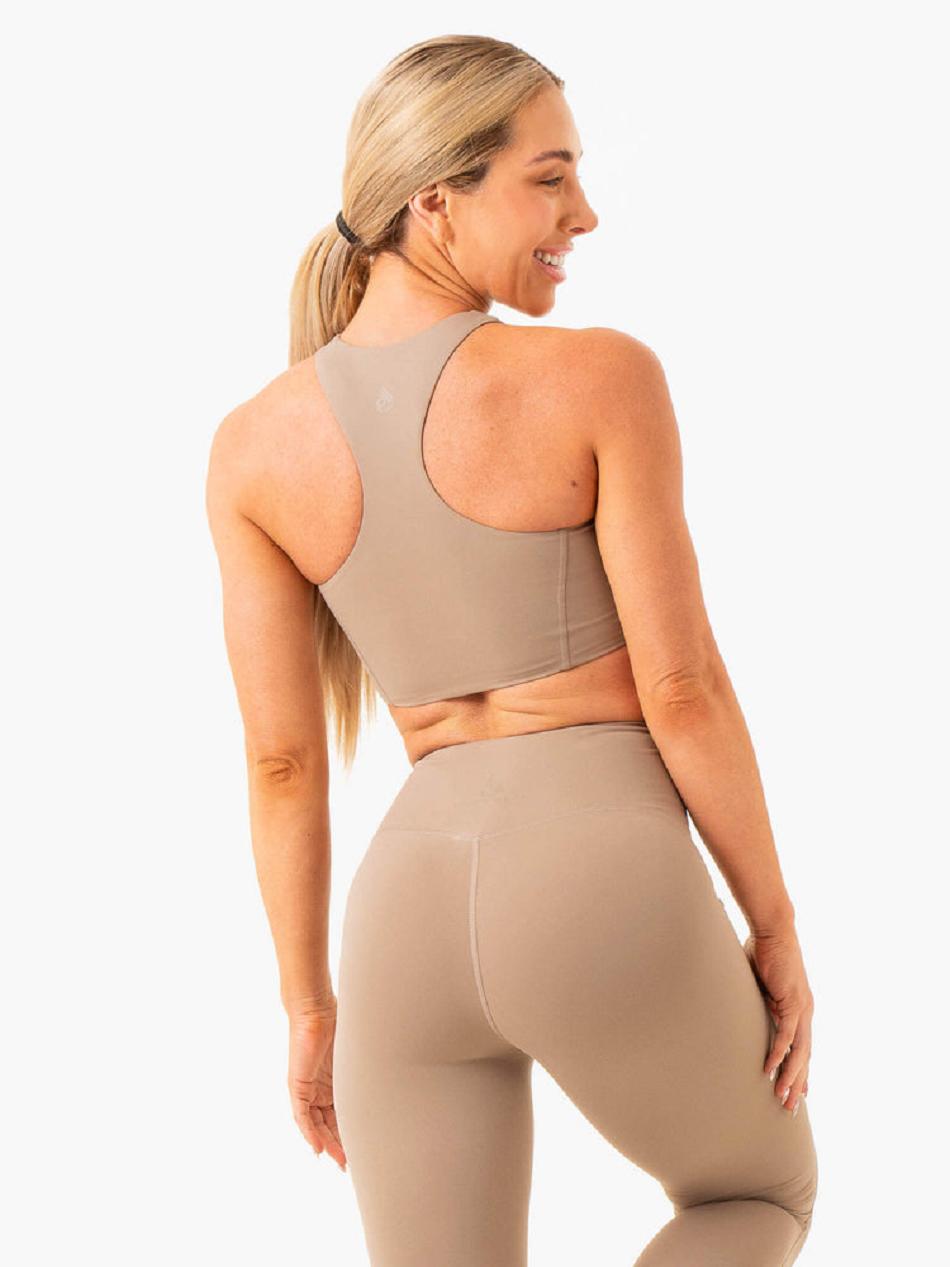 Beige Women's Ryderwear NKD Frame Long Line Sports Bras | 56KR57805