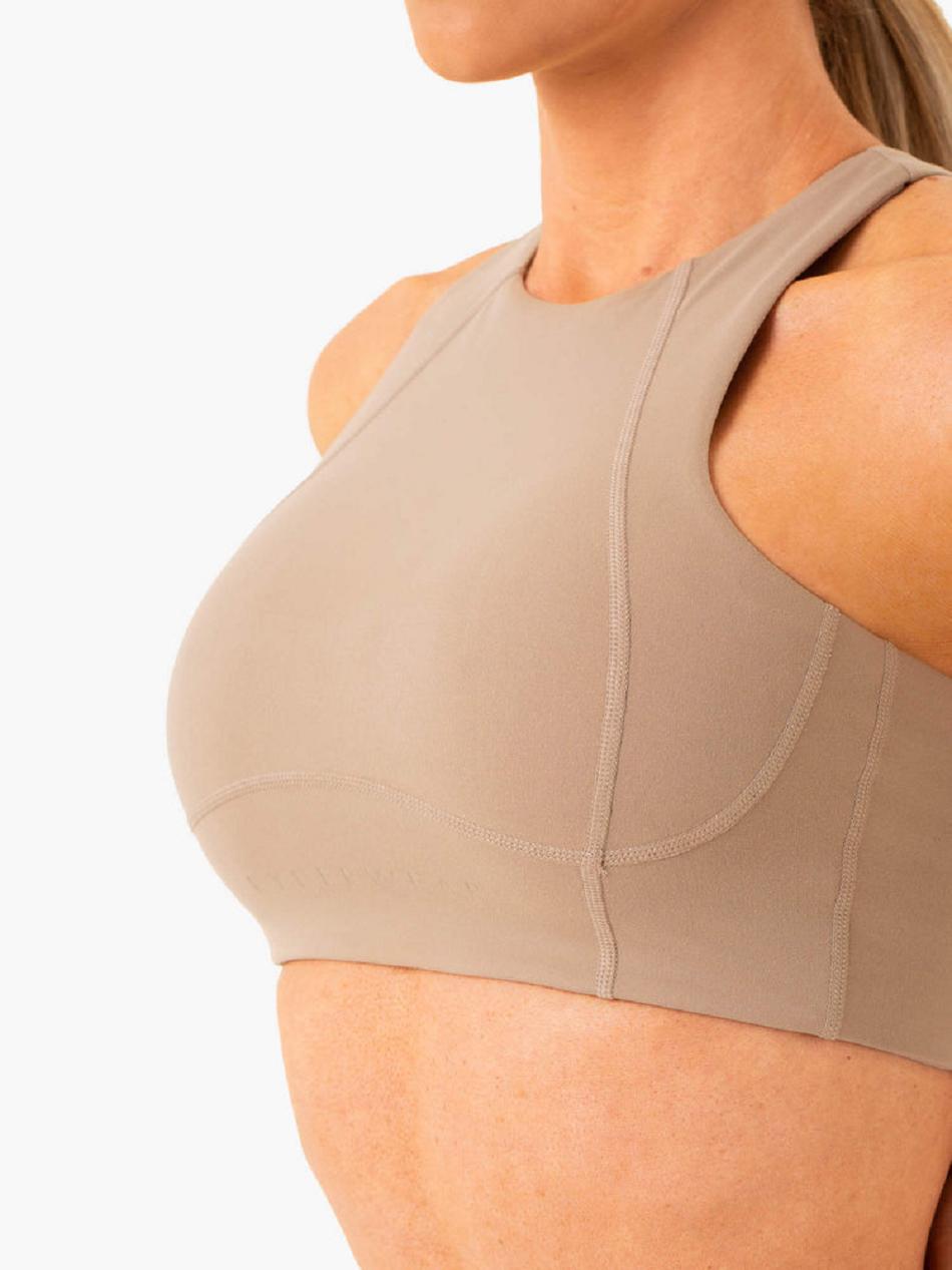 Beige Women's Ryderwear NKD Frame Long Line Sports Bras | 56KR57805