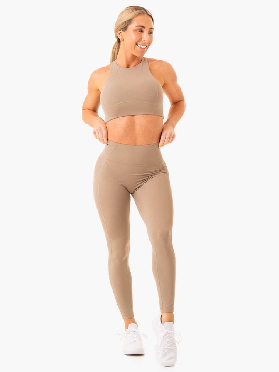 Beige Women's Ryderwear NKD Frame Long Line Sports Bras | 56KR57805