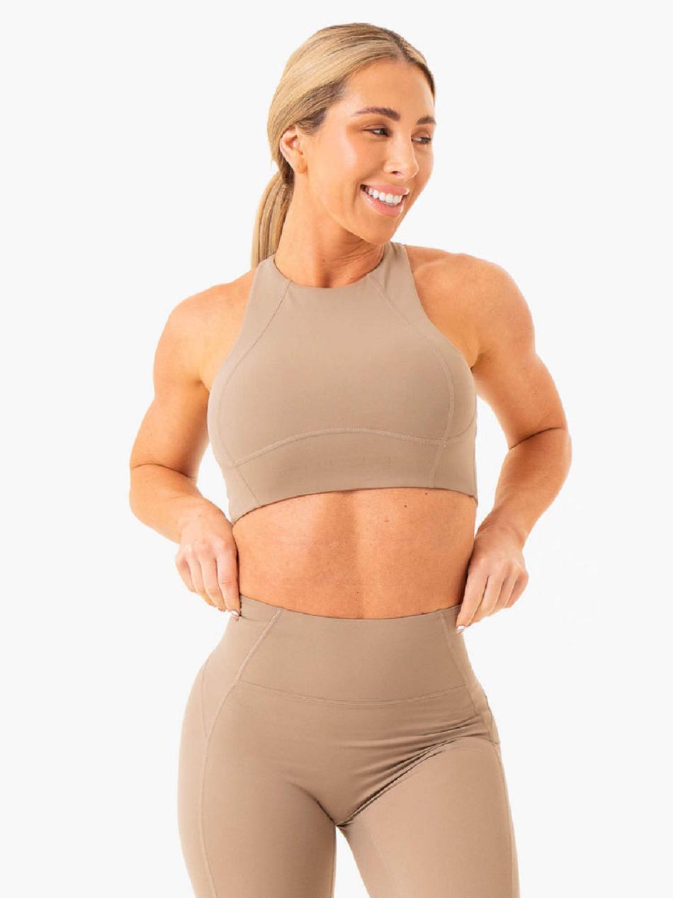 Beige Women\'s Ryderwear NKD Frame Long Line Sports Bras | 56KR57805