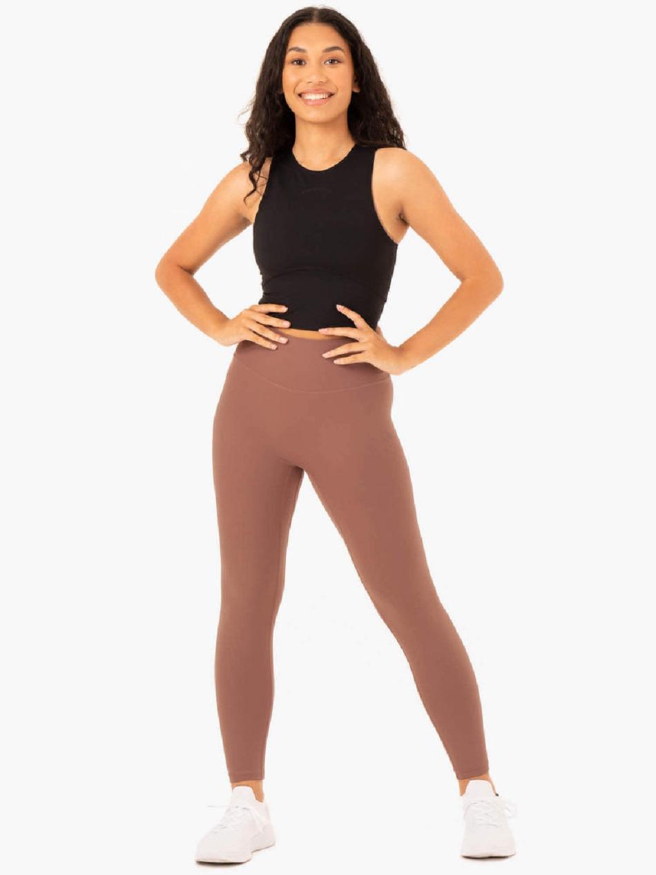 Beige Women's Ryderwear NKD Refine High Waisted Leggings | 102J44830