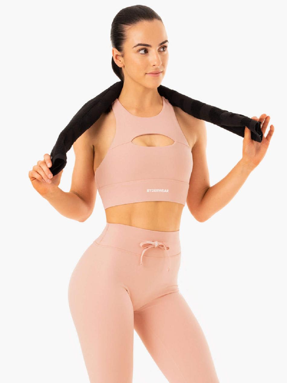 Beige Women's Ryderwear Replay Cut Out Sports Bras | 6Y5547777